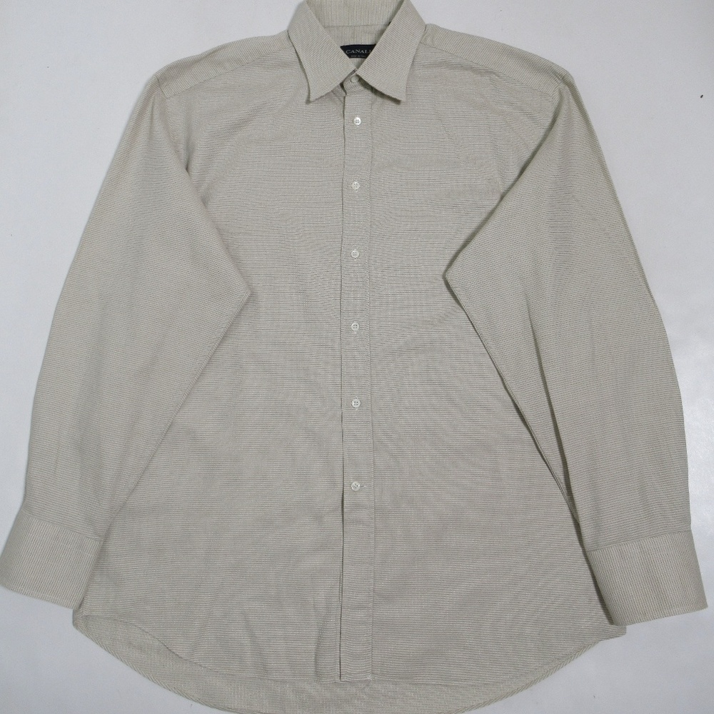 Canali Men's Cotton Button Down Shirt Long Sleeve Beige Size XL